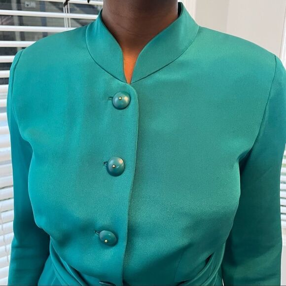 Vintage Mirella Cavorso Neiman Marcus Vintage Silk Teal Midi Dress - Picture 5 of 13